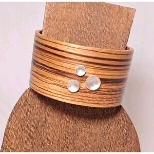 Rosewood Silver Discs 1 3/8" Wide Cuff Bracelet Size 6.5 Wood Artisan Boho EUC
